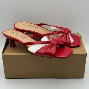 Journee Collection Starling Red Slingback Kitten Heeled Sandals Bow Detail 6.5